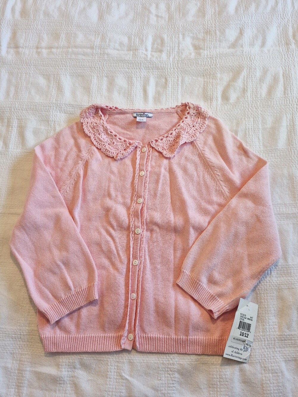 Hartstrings girls size 10/12 pink Vintage Cardigan crocheted collar NWT